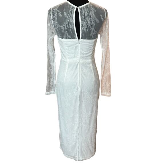 New ~ LULU'S LULUS ~ Powerful Heart White Lace Long Sleeve Bodycon Midi Dress M - Picture 6 of 10